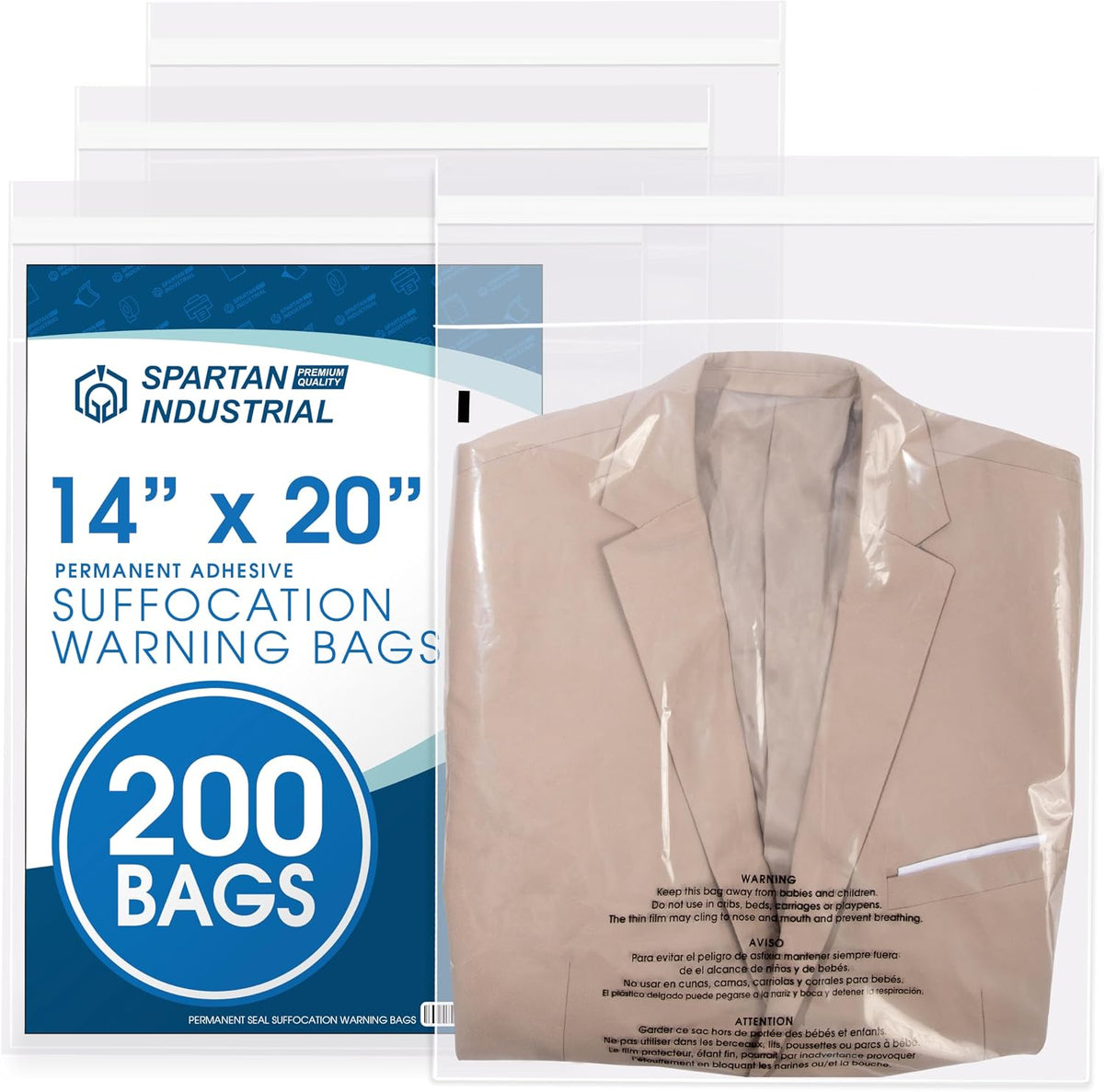 14” X 20” (200 Count) Self Seal Clear Poly Bags with Suffocation Warning