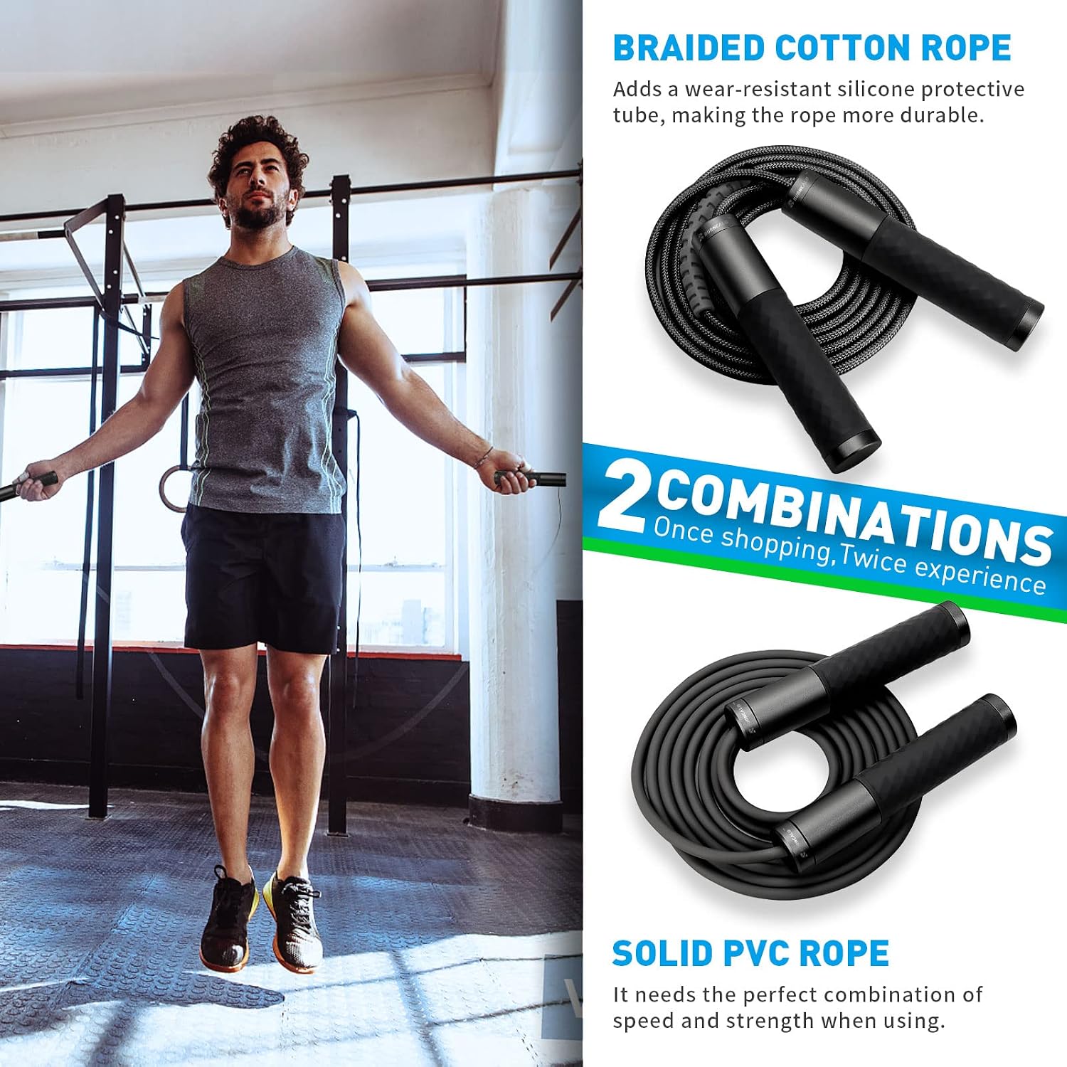Weighted Jump Rope for Men, Women (1.5LB) - Alloy Steel Handles, Speed Skipping Rope, Gym,Indoor/Outdoor - Fitness