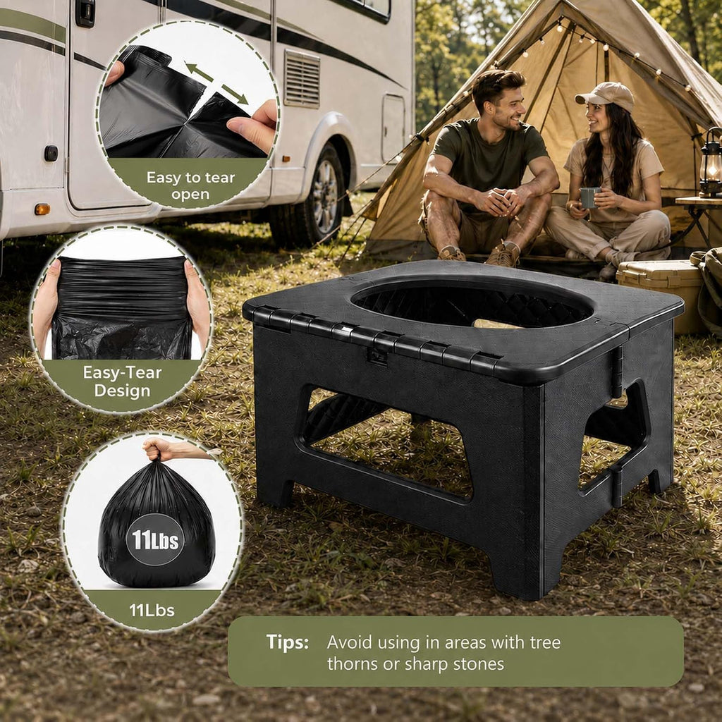 Portable Toilet for Adults, Folding Camping Toilet for Road Trips | 20pieces Leak-Proof Bags, RV Toilet, Boating, Car
