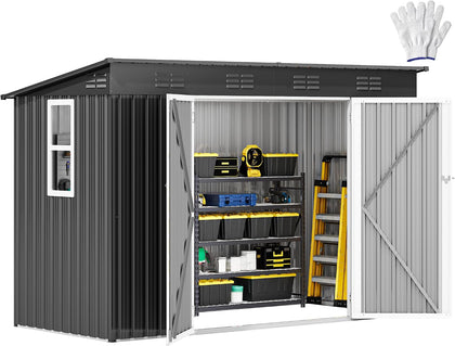 8.5x3.5ft Large Tool Storage Shed with Window, Lockable Doors, and Sloped Roof, Oversized Steel Outdoor Storage Shed