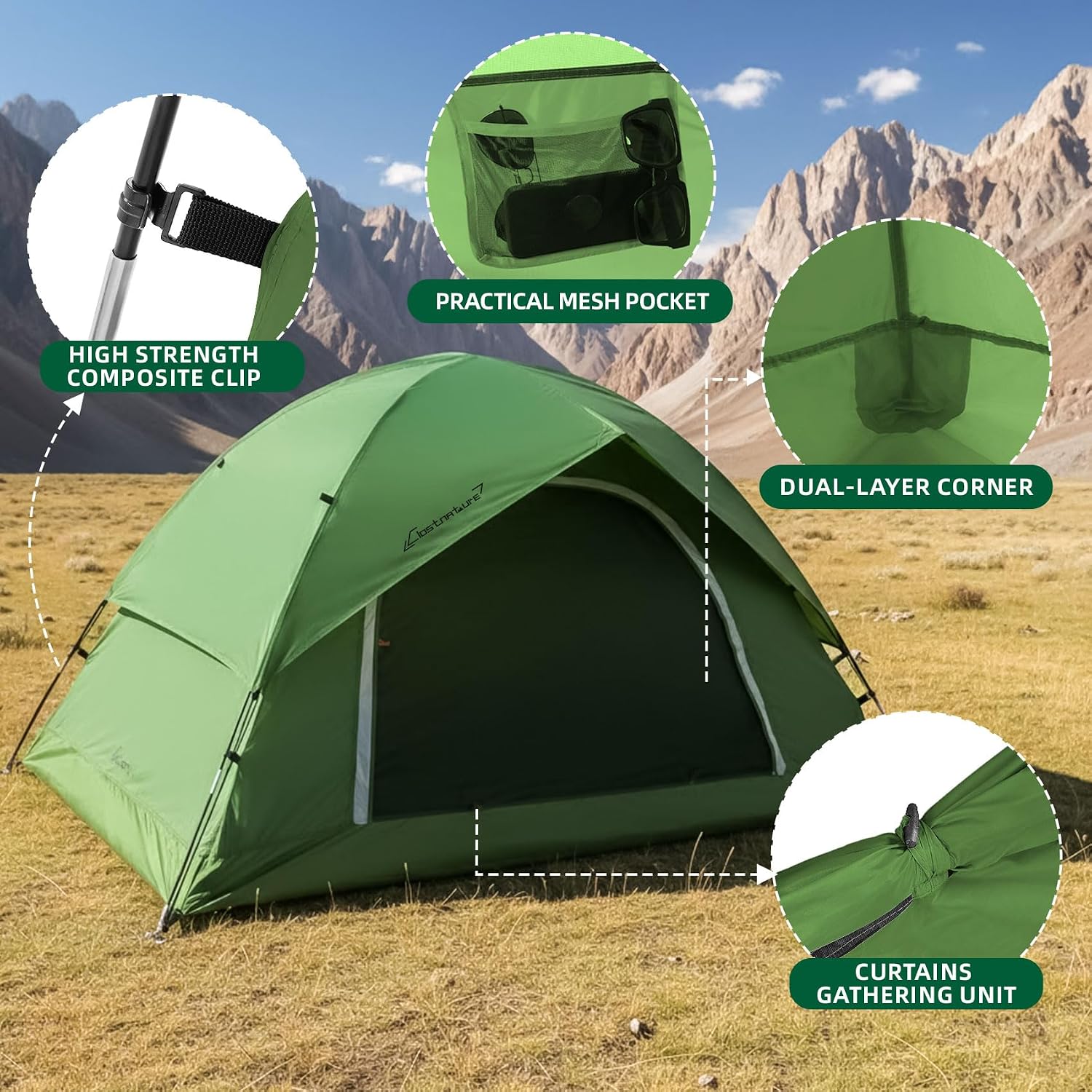 Waterproof Camping Tent for 2 Person, 4 Person, Easy Setup Tent | 190T Polyester, PU2000, Lightweight, Durable