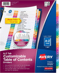 A-Z Dividers for 3 Ring Binders, 26 Tabs per Set, Customizable Table of Contents, Multicolor Tabs, Great for
