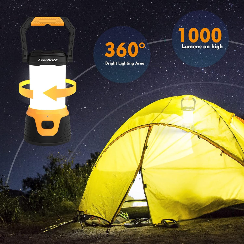 1000LM Rechargeable LED Camping Lantern with Stepless Dimming | 1000 Lumens, 5 Light Mode, Hanging Hook, Long