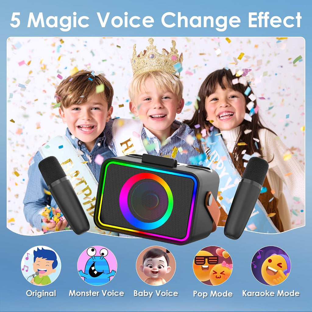 Karaoke Machine for Kids Adults,Portable Bluetooth Speaker with 2 Wireless Microphone with LED Lights, Karaoke