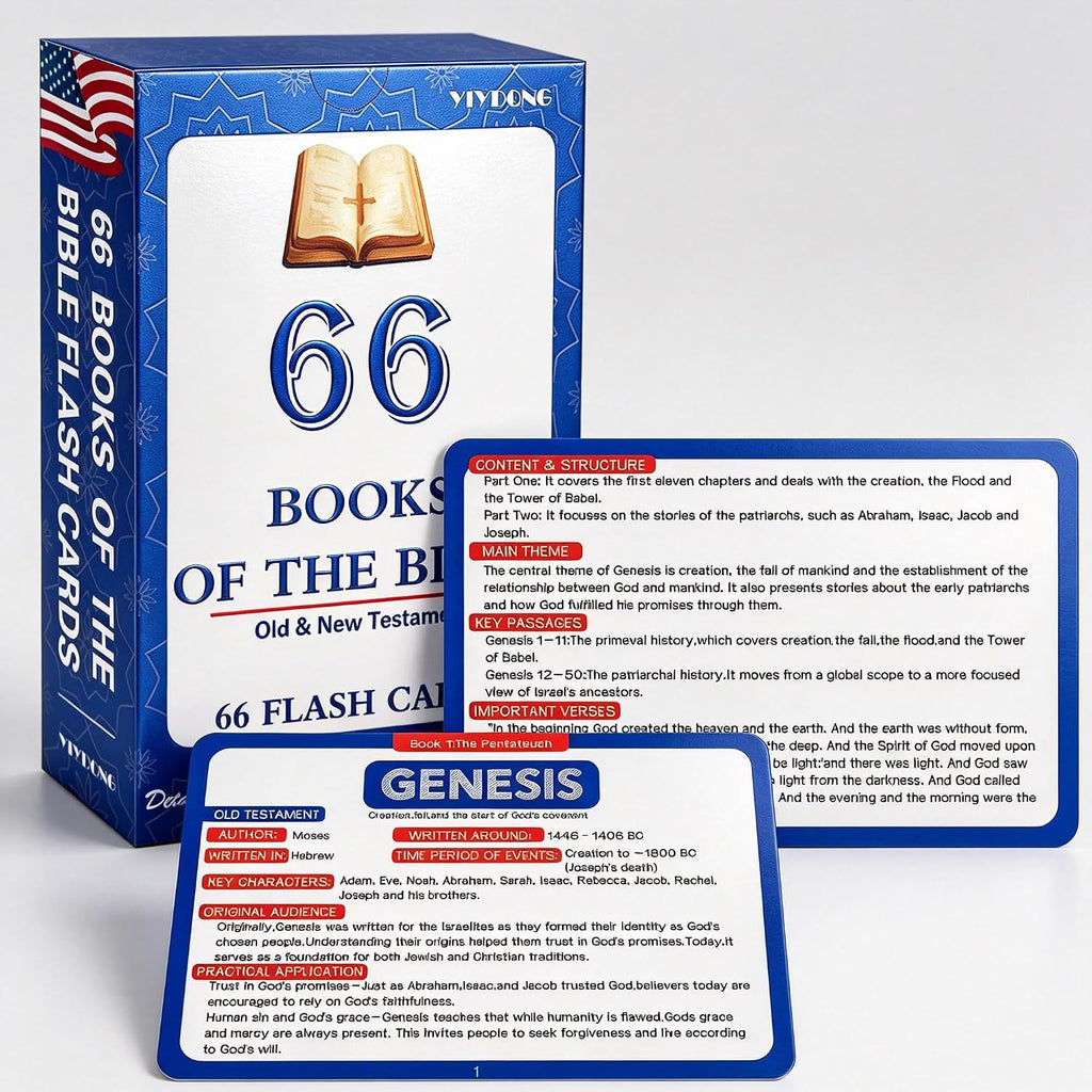 Bible 66 Books Flash Cards - Scripture Memory Cards with Key Verses, Book Summaries & Key Information - Christian