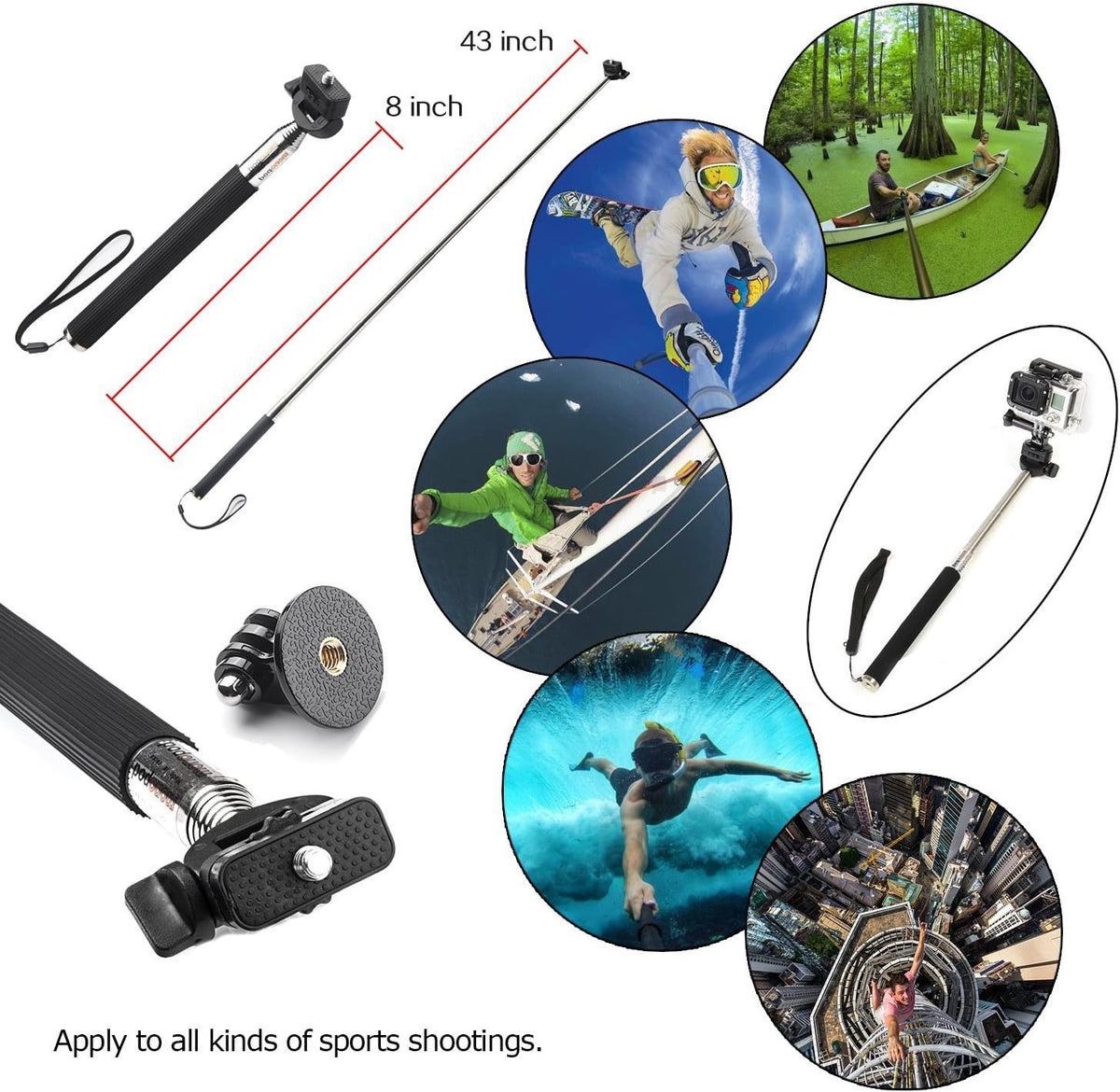 3 in 1 Universal Action Camera Accessories Kit | Head Strap Mount/Chest Harness/Selfie stick Compatible Gopro Hero 13