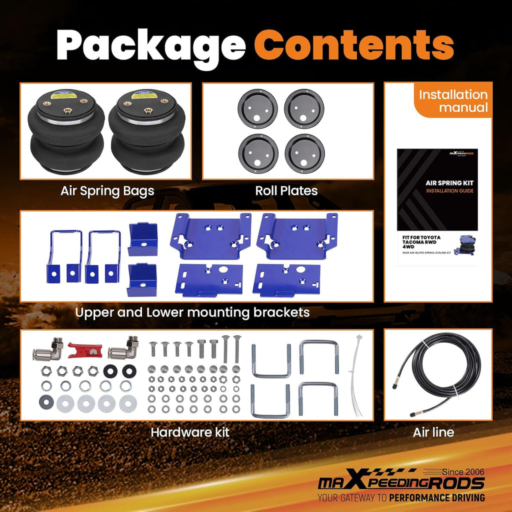 maXpeedingrods 5000 lbs Rear Air Suspension Bags Kit for Toyota Tacoma 4WD 2005-2023 Tacoma RWD 2016-2023 Tacoma Prerunner RWD 2005-2012 Air Helper Spring Kit