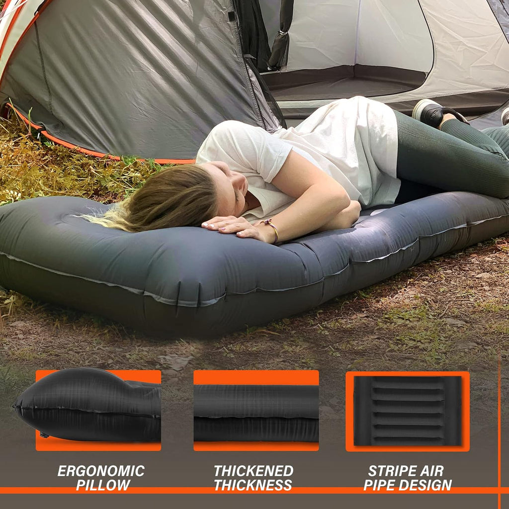 Inflatable Camping Sleeping Pad with Pillow, Thick 6 Inch Ultralight Sleeping Pad with Built-in Pump, Lightweight