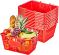 Shopping Baskets, 12 PCS, 21L Stackable PE Plastic Grocery Baskets with Metal Handles, Dense Mesh Structure, Holds up