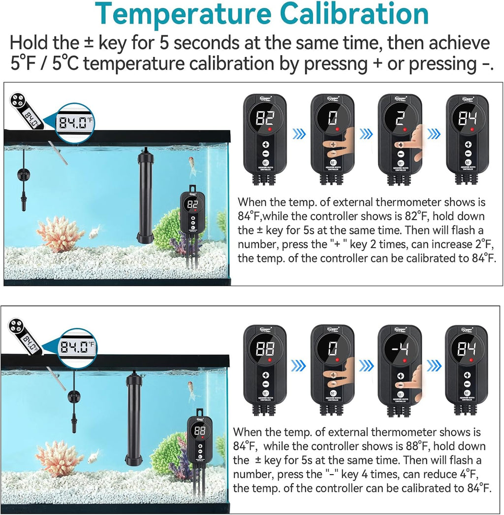 Marine Aquarium Heater 100W,Titanium Heater with Digital LED Controller & Temperature Probe,Submersible Fish Tank