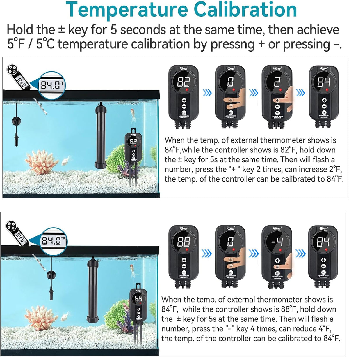 Marine Aquarium Heater 100W,Titanium Heater with Digital LED Controller & Temperature Probe,Submersible Fish Tank