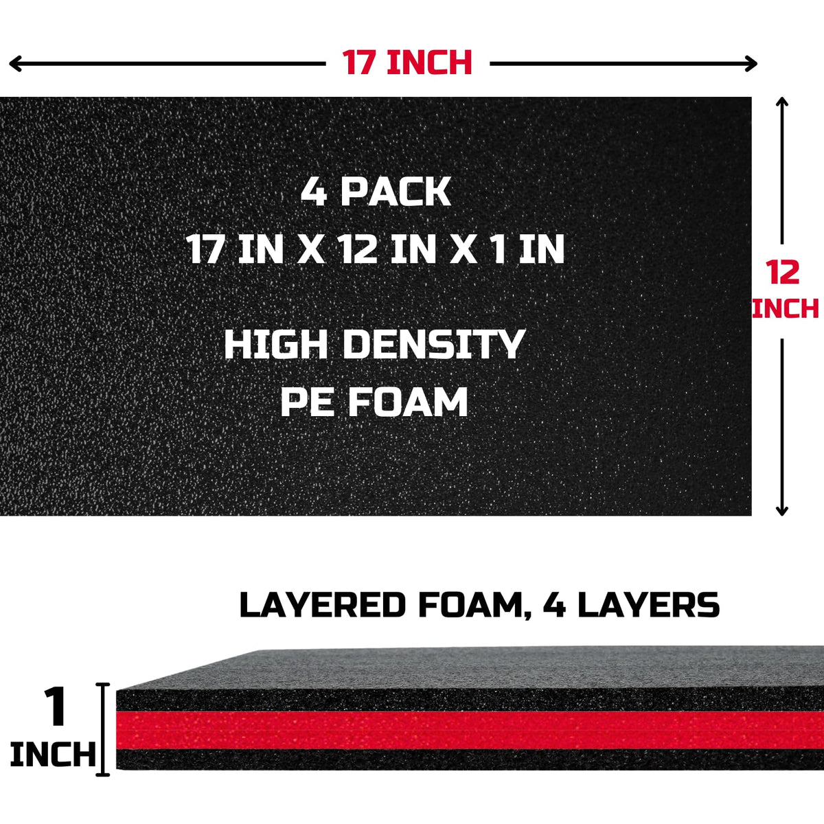 Tool Box Foam Organizer 17x12x1 inch 4pack, Kaizen Sheets for Pro Tool Control, Custom Tool Shadow Inserts for Cases
