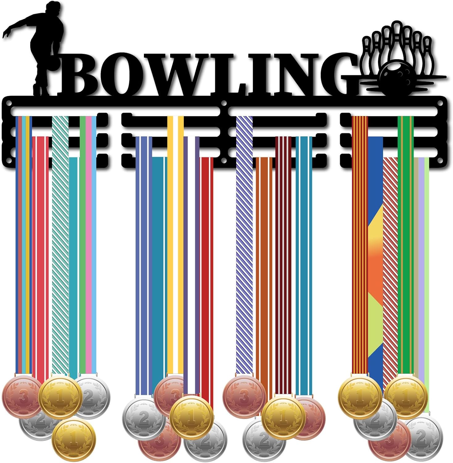 Bowling Medal Holder Sports Medal Hanger Display Race Awards Metal Rack Trophy Ribbons Organizer Iron Mount Decor