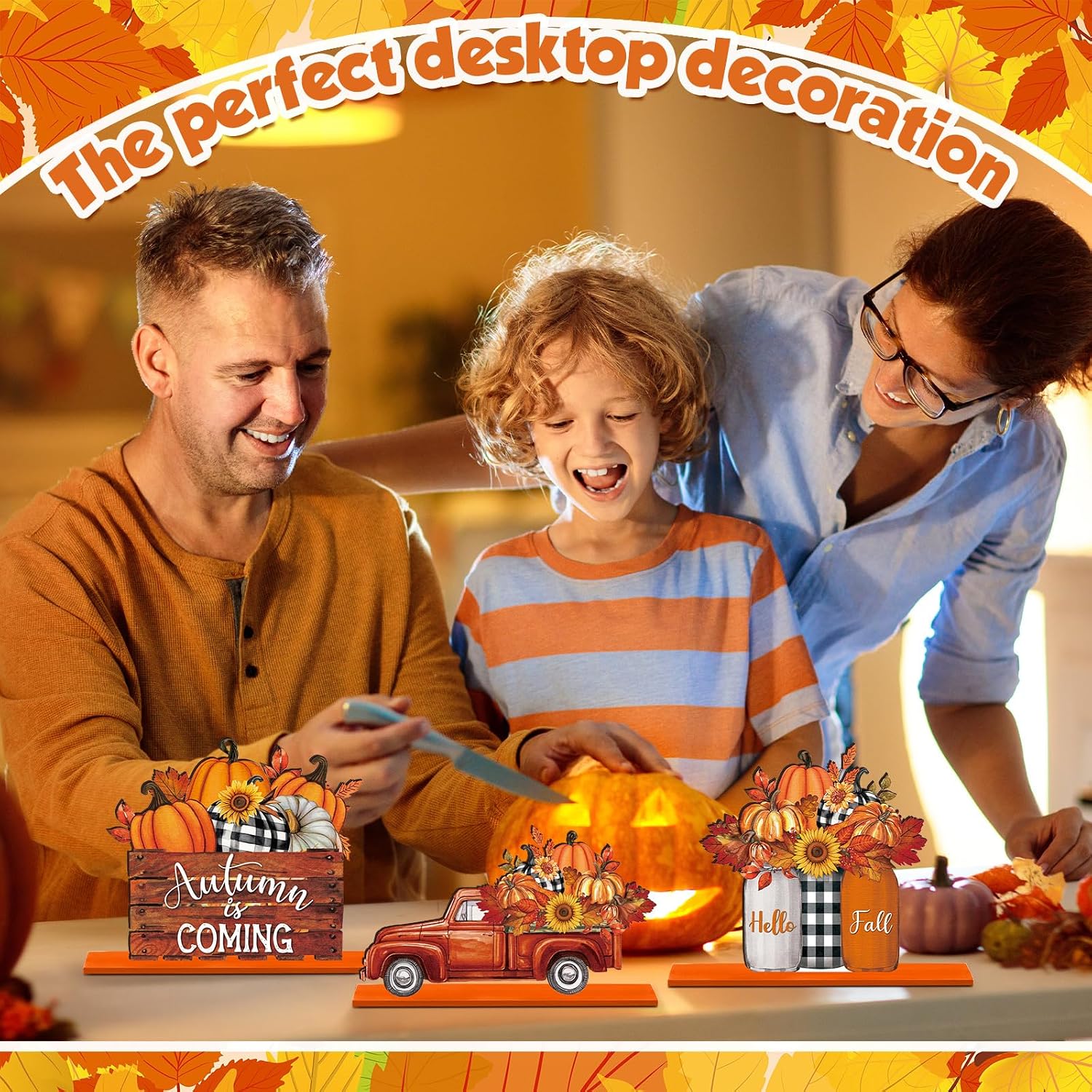 6 Pcs Fall Table Decorations Autumn Wooden Table Centerpieces Fall Pumpkin Truck Gnome Tabletop Signs Thanksgiving