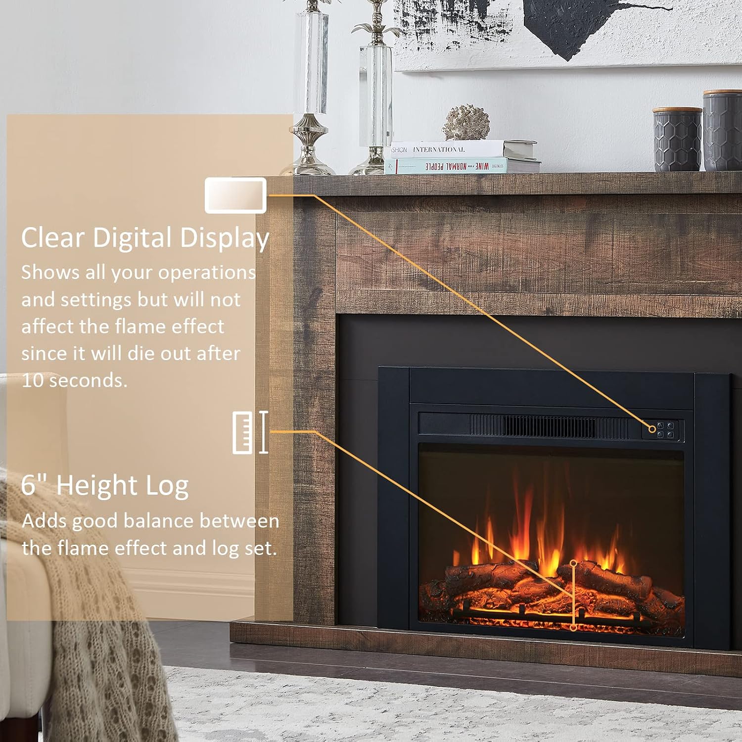 Adam Electric Fireplace Insert with Front Trim Kit, 23" W x 17" H (EF447) with Front Trim Kit, 1500W Heater, Remote