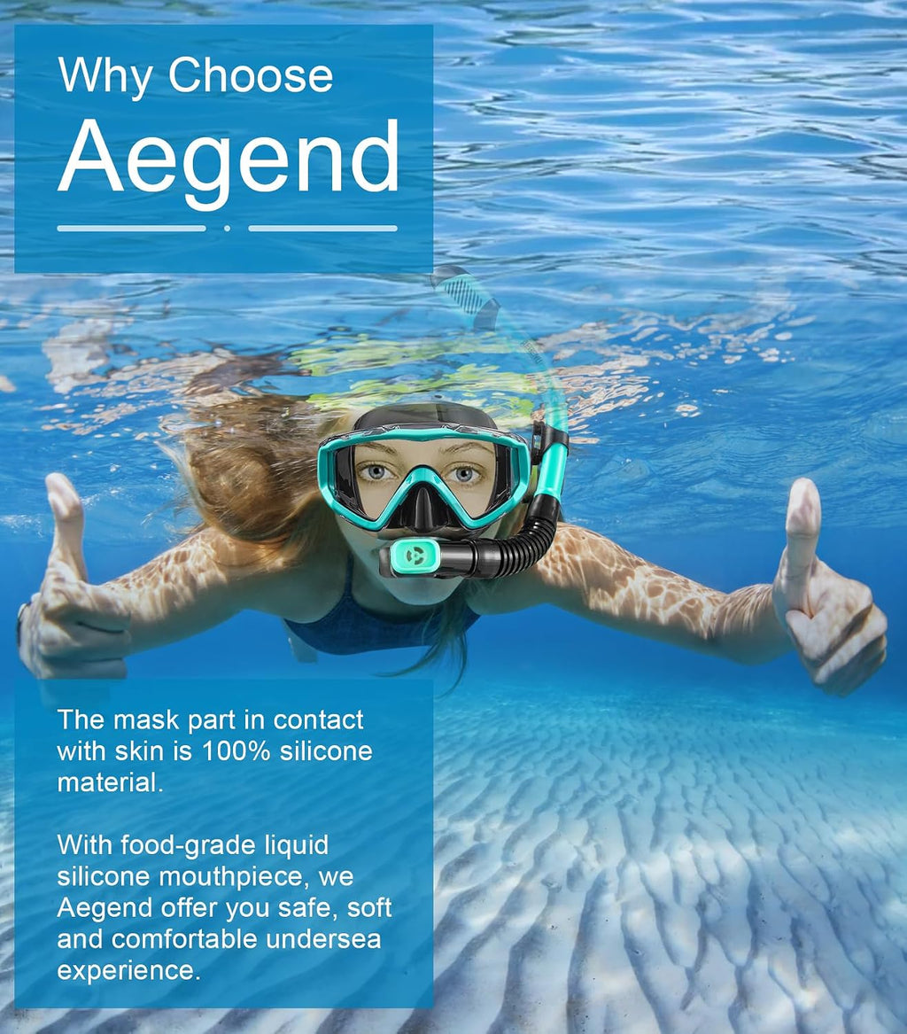 Snorkeling Gear for Adult Kid - Anti-Fog Mask with Top Dry Valve | Panoramic View Anti-Leak Snorkel Set with Travel