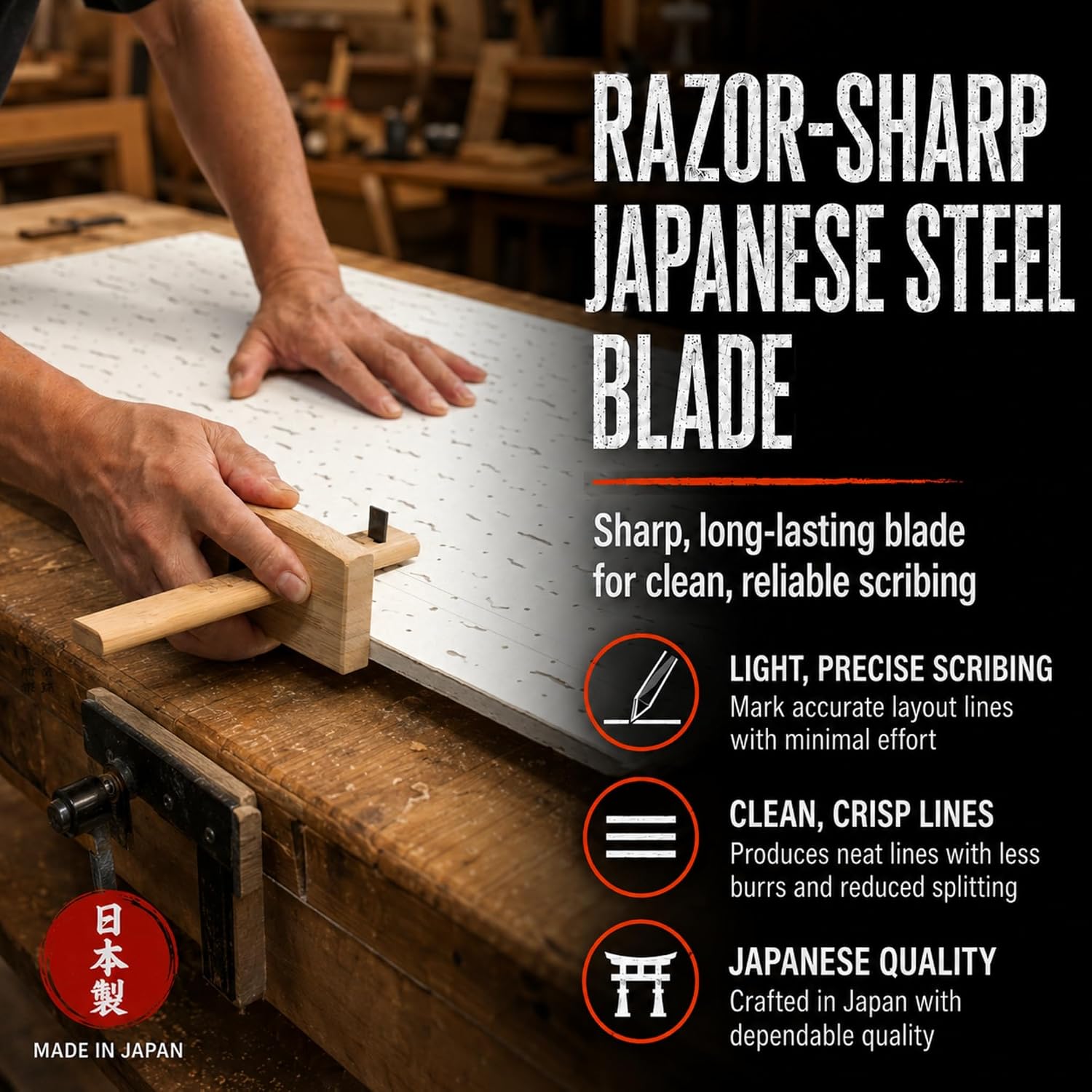 Wood Marking Gauge for Woodworking 3.5", Japanese KEBIKI Scribe Tool | Razor-sharp Japanese steel blade, Made in