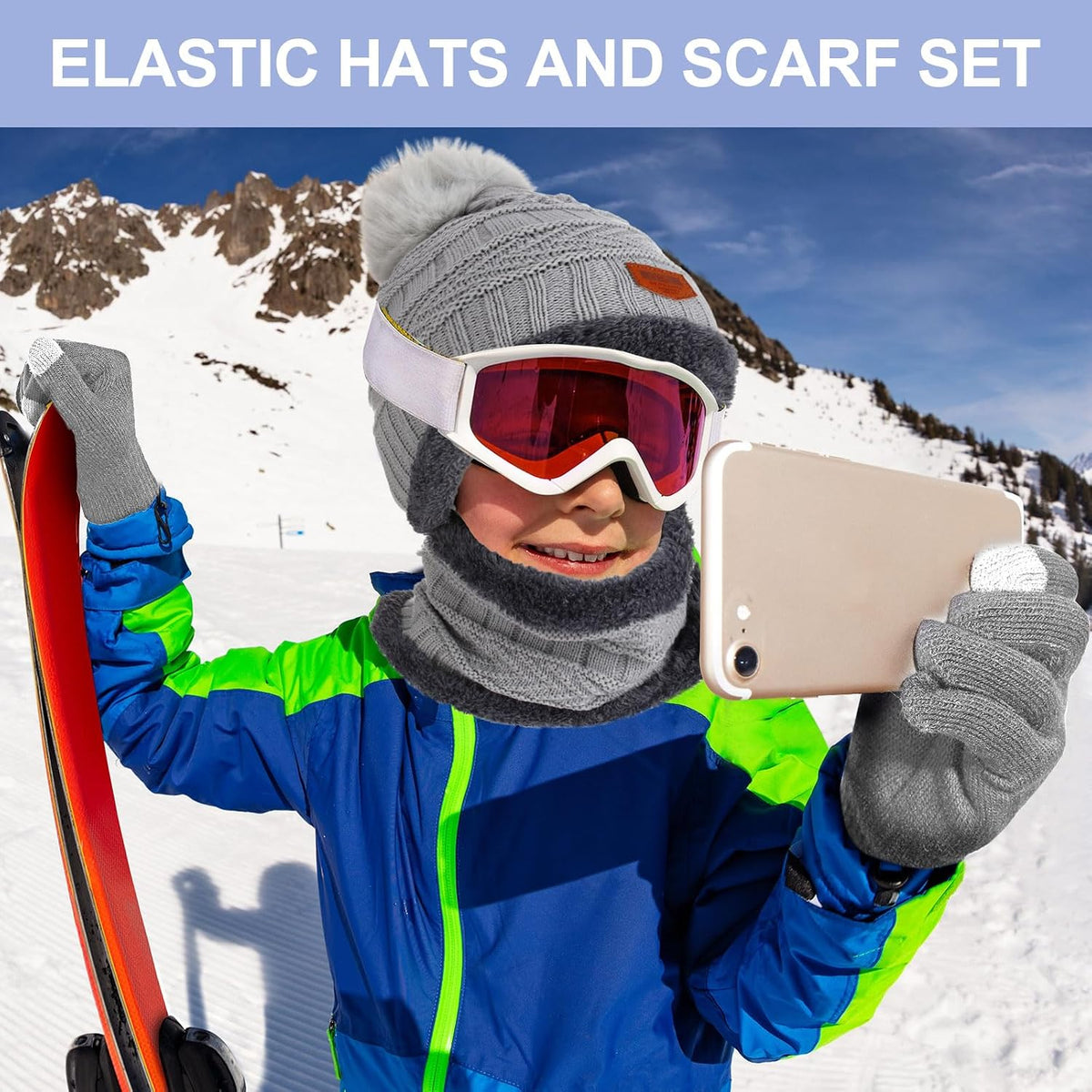 12 Pieces Kids Winter Hat Glove Scarf Sets Thick Fleece Knitted Beanie Touchscreen Warmer Gaiter for Boys and Girls
