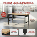 60 Inch Adjustable Workbench for Garage Workshop 29.5-38.6 Inches