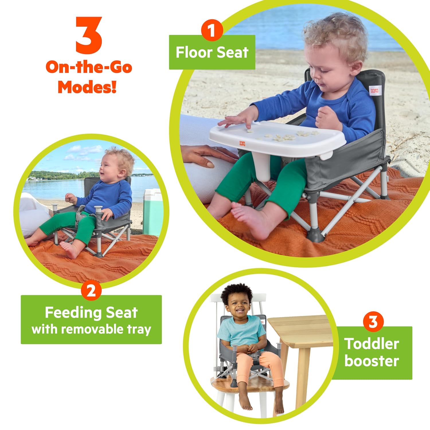 Pop ‘N Sit Portable Booster Seat, 3-in-1 Floor Seat, Travel High Chair & Toddler Booster with Feeding Tray