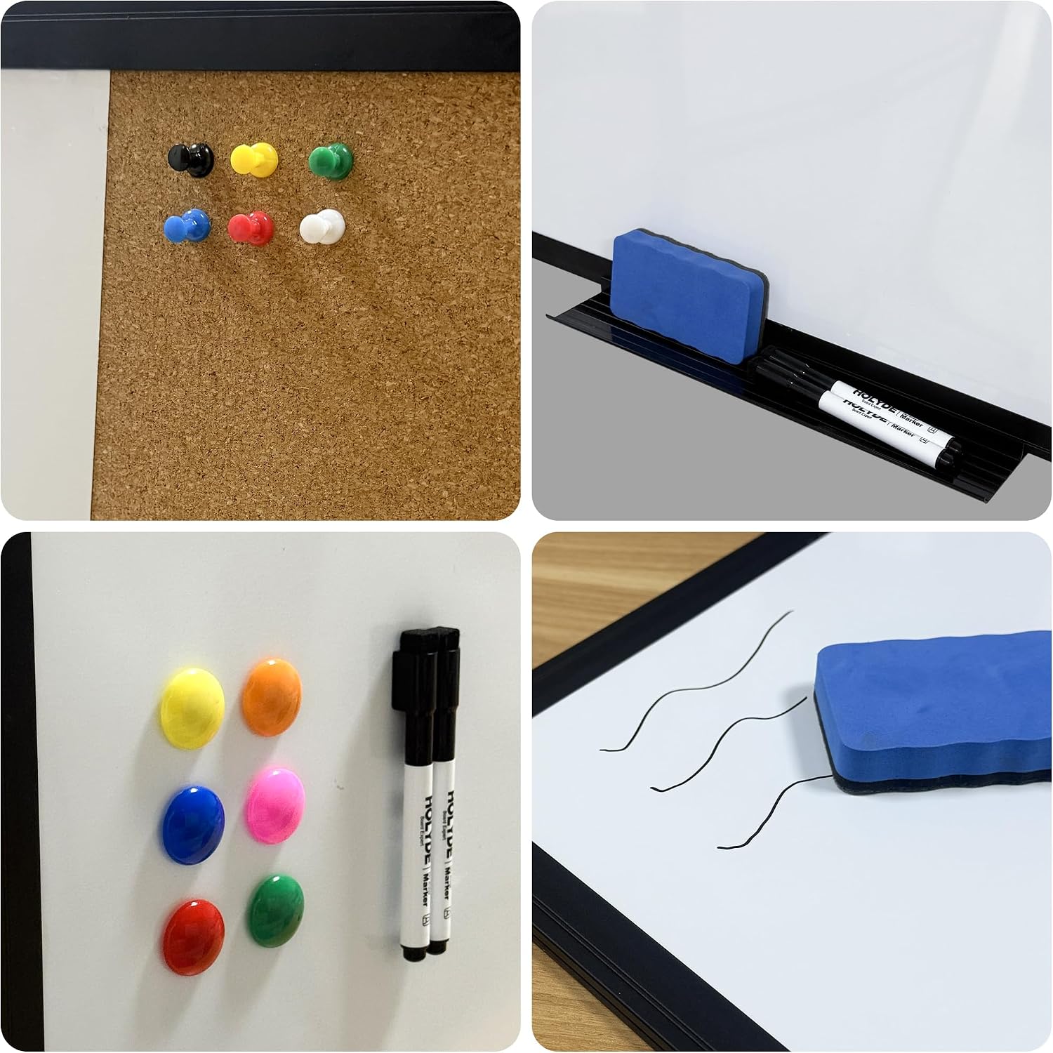 Cork Board White Board Combo, 36" X 24" Magnetic Whiteboard Bulletin Combination Board, Black Aluminum Frame Vision
