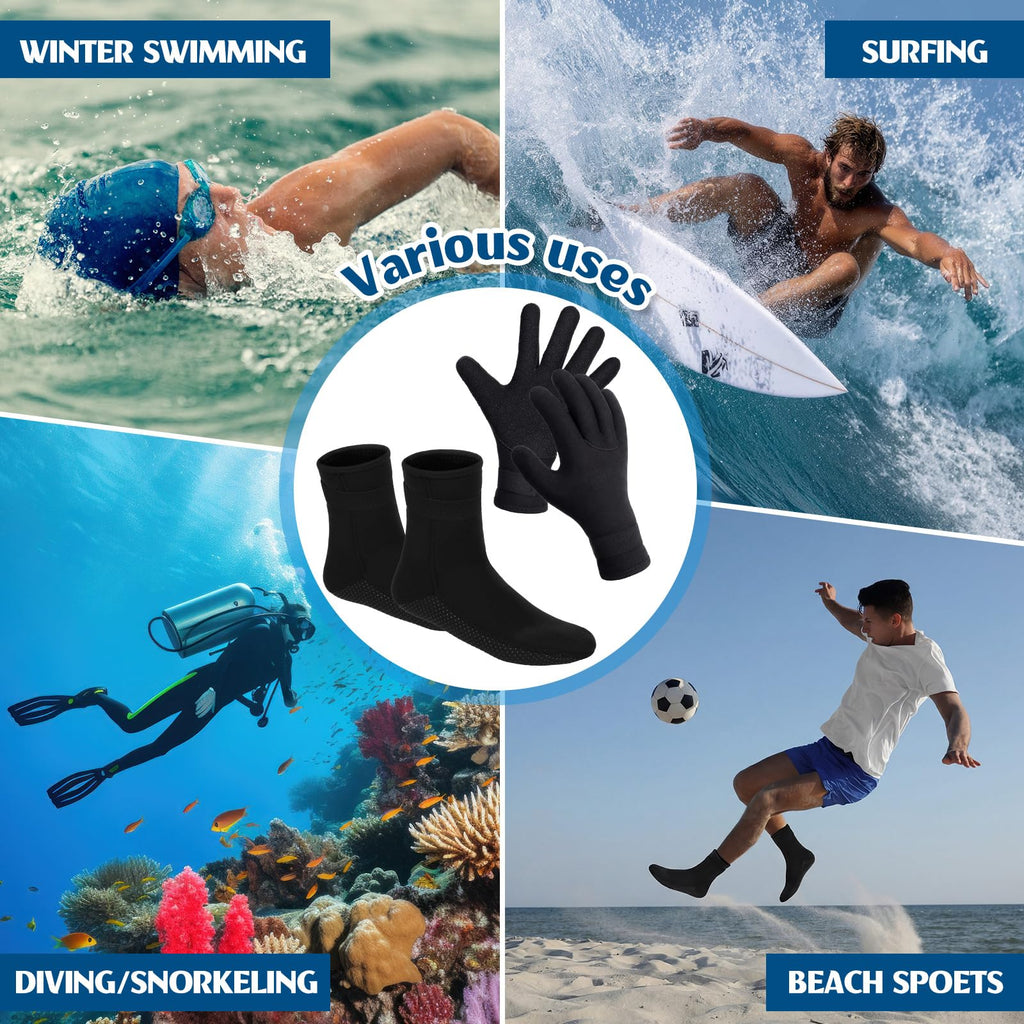 3mm Neoprene Water Gloves and Socks Diving Wetsuit, M