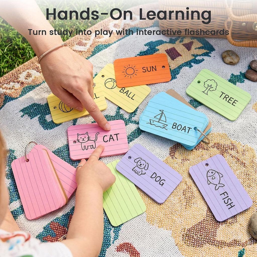 300 Count Index Cards with Ring, 2.2 x 3.5 Inch, Lined Flash Cards | Double-Sided Ruled Notecards in 6 Colors