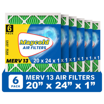 MERV 13 20x24x1 Air Filter (6-Pack), High-Efficiency Pleated AC & Furnace Filters, Actual Size: 19.70" x 23.70" x