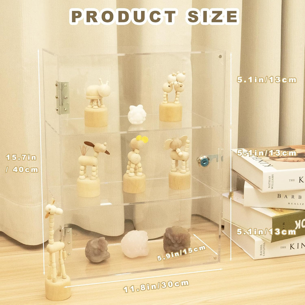 3 Shelf Locking Display Case with Key, Acrylic Countertop Cabinet | Clear dustproof lockable showcase, vitrinas para