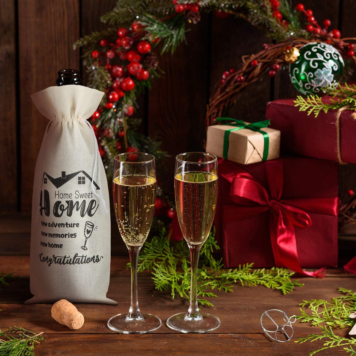 8 Pcs New Home Wine Gift Bag Burlap for Housewarming Bottles