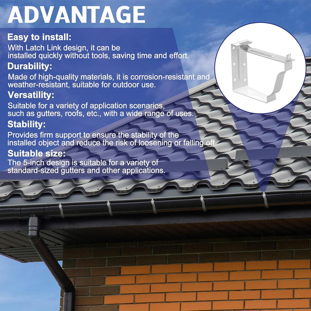10 Pack Gutter Brackets 5 Inch Gutter Hangers Heavy Duty Hidden Rain Brackets with Pre Inserted Screw, Aluminum