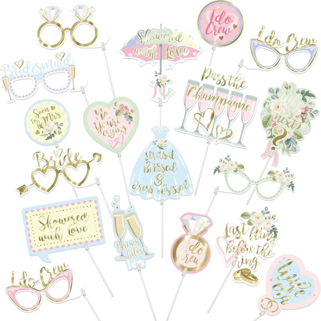 Bridal Shower Photo Props Bachelorette Photo Booth Props Pastel and Gold Party Accessories Hen Do Engagement Proposal