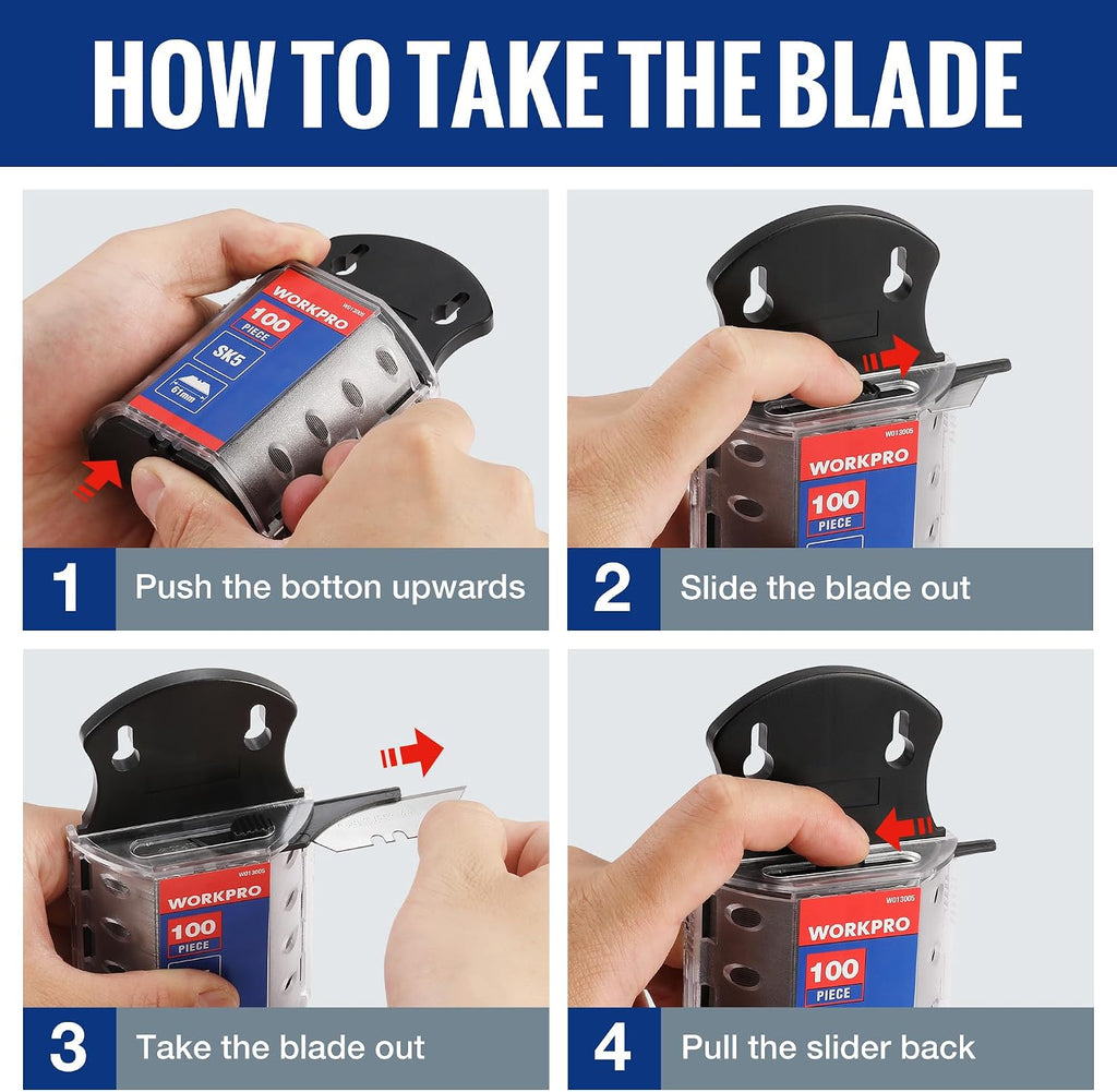 Utility Knife Blades, 100-Pack SK5 Steel Blades with Dispenser