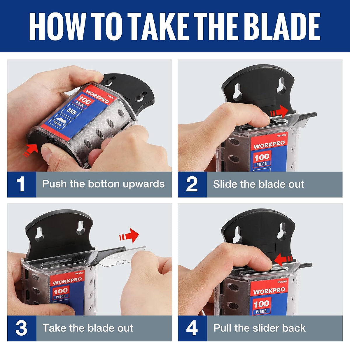 Utility Knife Blades, 100-Pack SK5 Steel Blades with Dispenser