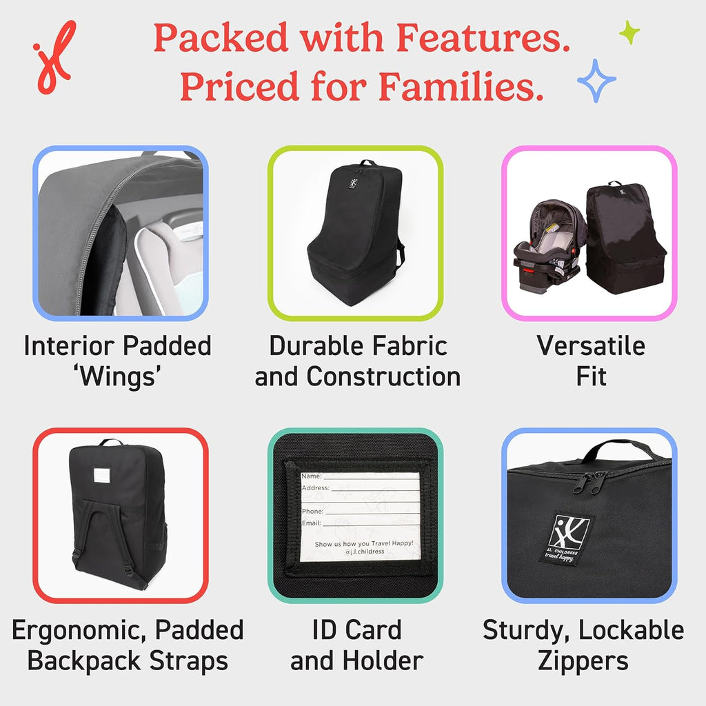 Padded Backpack Car Seat Bag - Car Seat Travel Bag for Airplane, Cover Fits Most Baby & Infant Carriers & Boosters