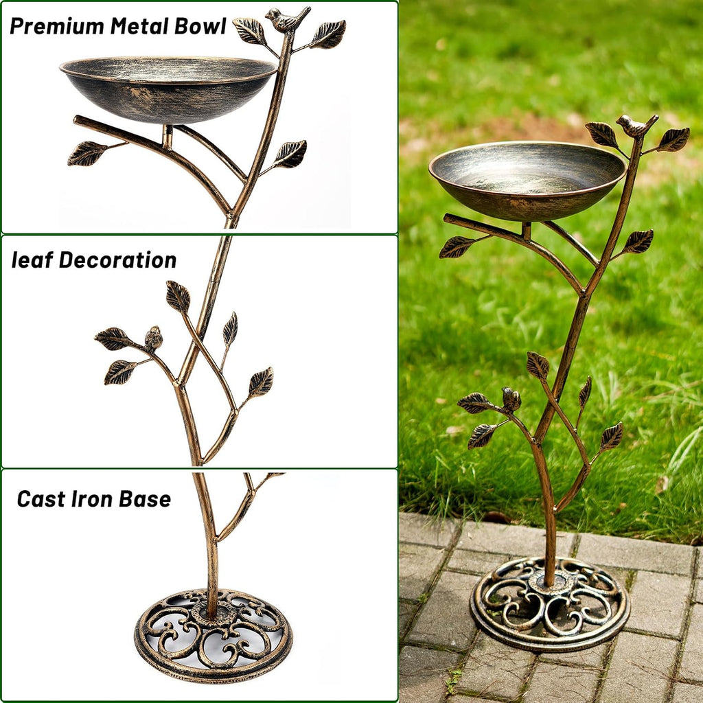 Diam 11.4" W x 31" H Cast Iron Pedestal Bird Bath, Bird Baths for Outdoors,Vintage Metal Bird Bath Garden Yard