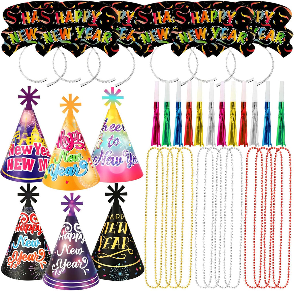 Colorful New Years Eve Party Supplies 2026, Pack of 36 Happy New Year Decorations 2026 Kit, Happy New Year Headband