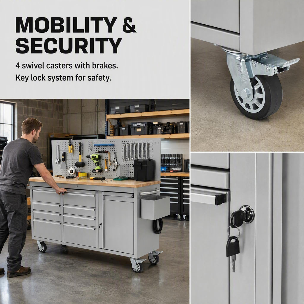 Rolling Tool Chest Cabinet, Heavy Duty Workbench with Drawers