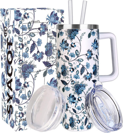 40 oz Tumbler with Handle and Straw Stainless Steel Insulated Tumbler Leak Proof Lid and Straw Lid Reusable Travel
