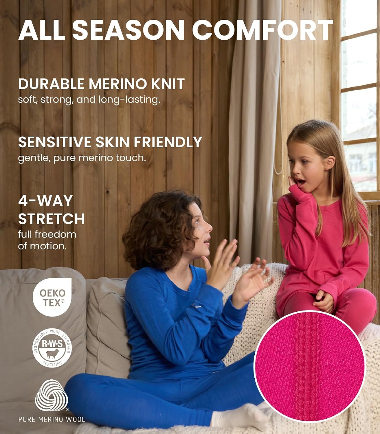 100% Merino Wool Base Layer Kids, Midweight Long Johns, Kids Thermal Pants | Soft, Non-Itchy, Midweight 250 GSM