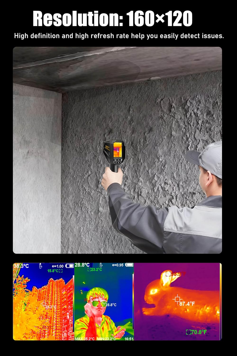 Handheld Thermal Imaging Camera, 160×120 Infrared Resolution, -4°F to 1022°F, 25Hz Infrared Camera, PC Analysis, 50°
