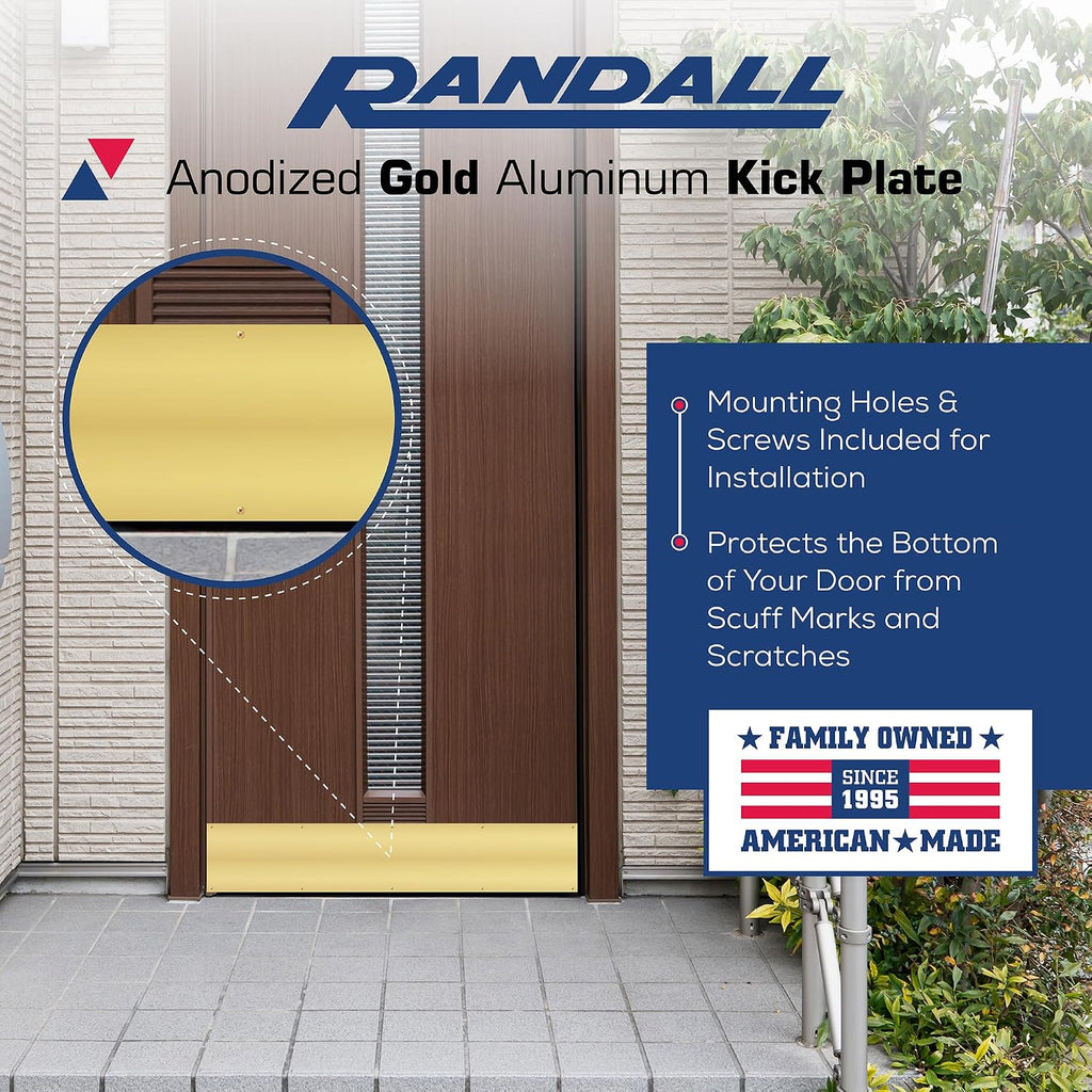 Brass Plated Kick Plate | 8” x 34” | Heavy Gauge Aluminum | Bright Gold Finish | Mounting Holes & Screws Included for