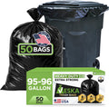 95-96 Gallon Trash Bags Heavy Duty (Huge 50 Bags W/Ties) 95-96 Gallon Trash Bags Large Black Heavy Duty Can Liners