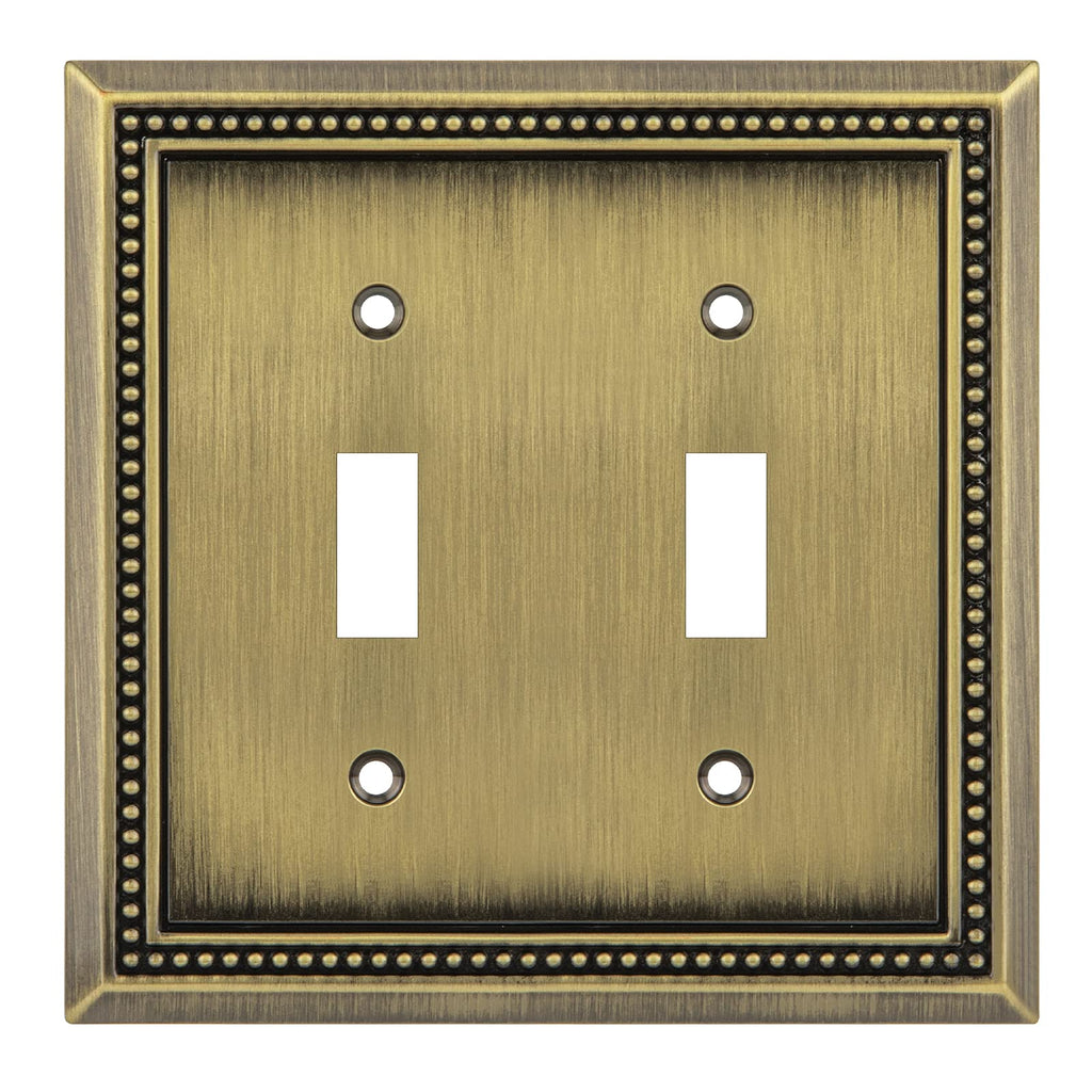Sunken Pearls Heavy-Duty 2 Toggle Light Switch Plate, Antique Brass, 1 Pack