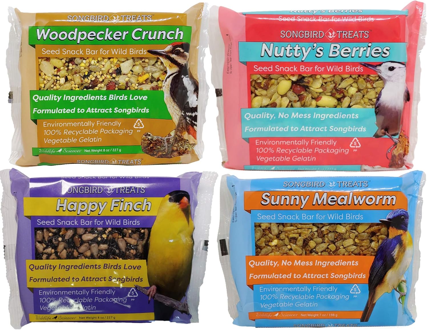 Songbird Treats Seed Cake Variety 4 Pack | 8 oz Bird Seed Cakes for Wild Birds