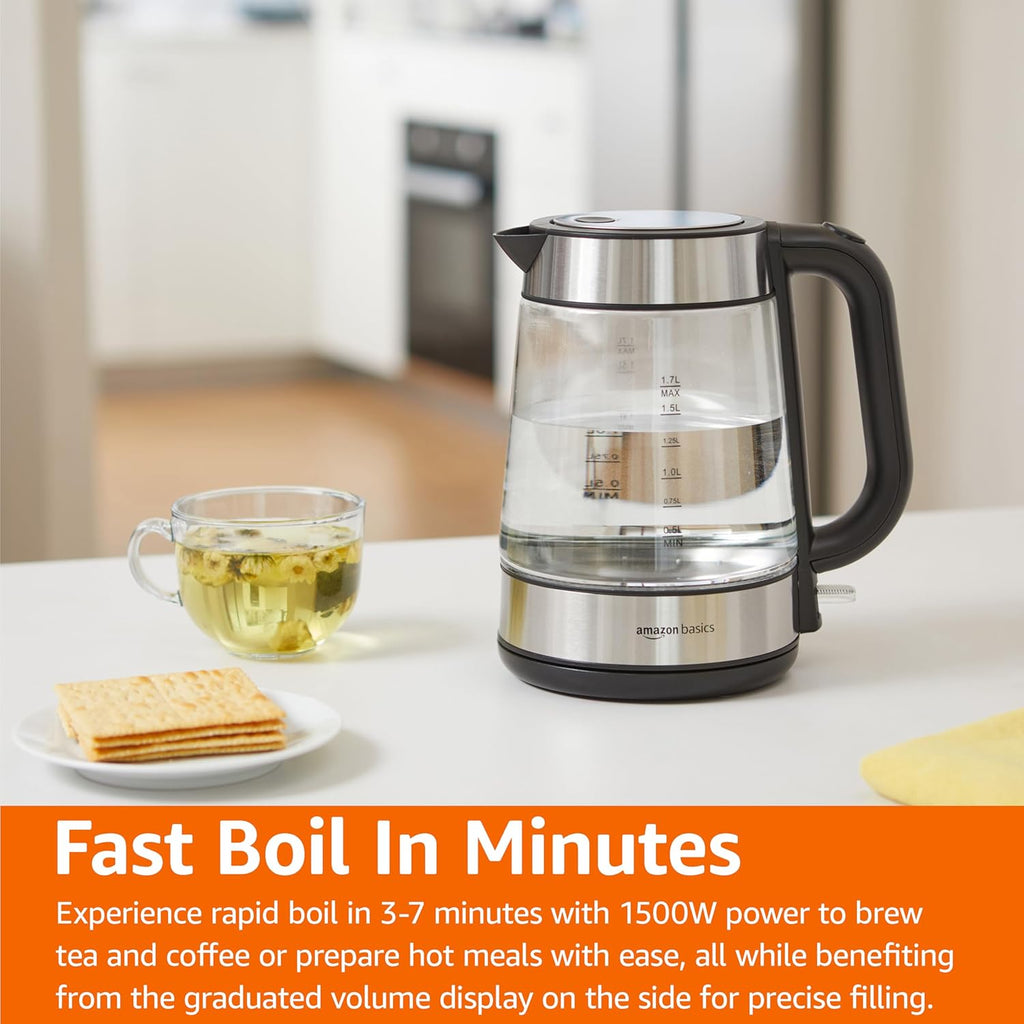 Electric Kettle with Glass Carafe for Tea and Coffee, BPA-Free, Fast Boiling, Auto Shut-Off, Boil-Dry Protection