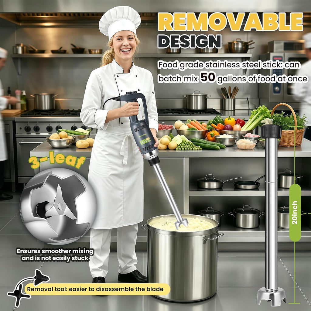 Commercial Immersion Blender Heavy Duty 20 Inch Removable Shaft