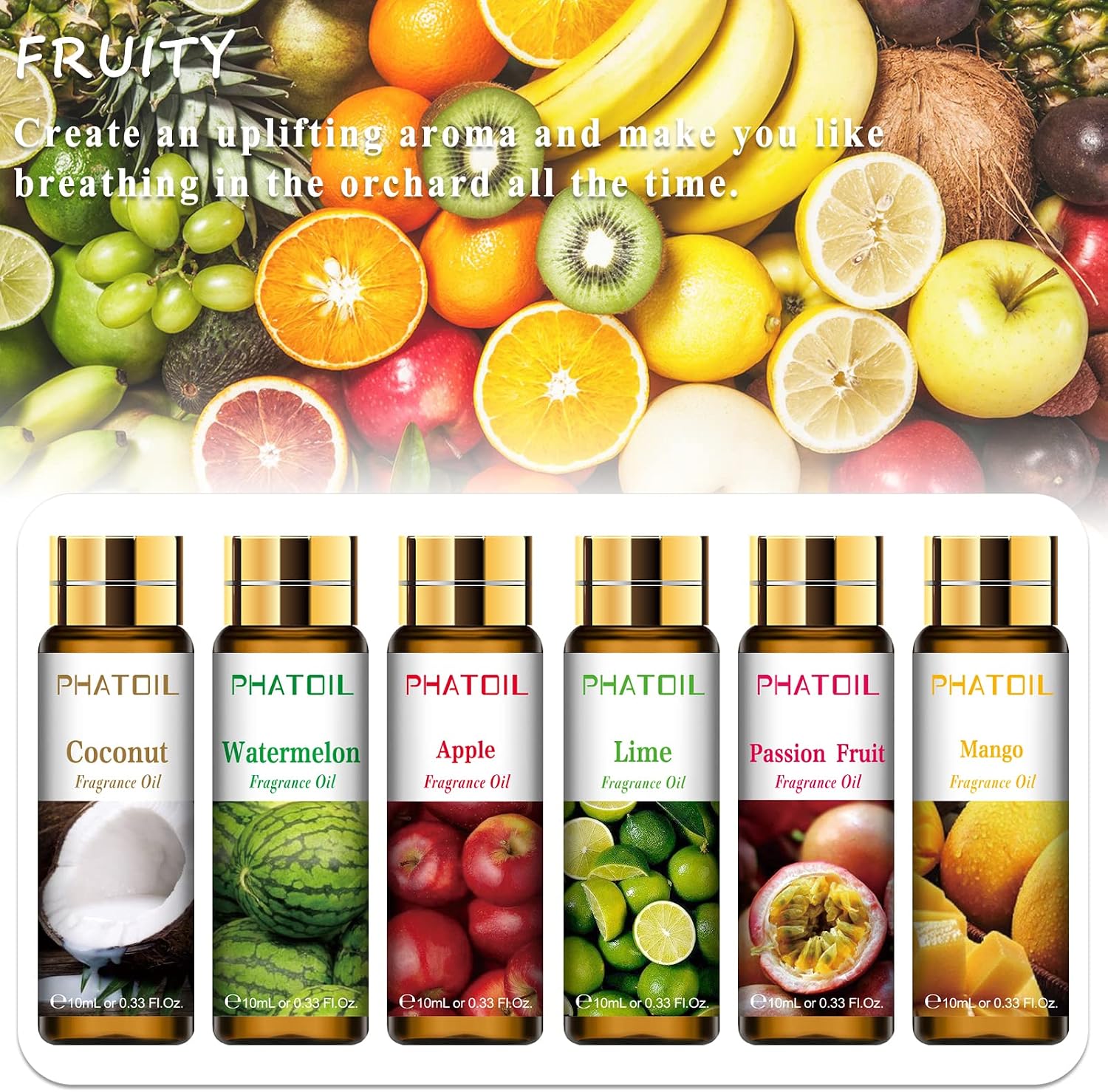 Fruity Fragrance Oil Gift Set for Diffuser, Soap Candle Making | Long-lasting Scent, Fruit Scented, Refresh Space