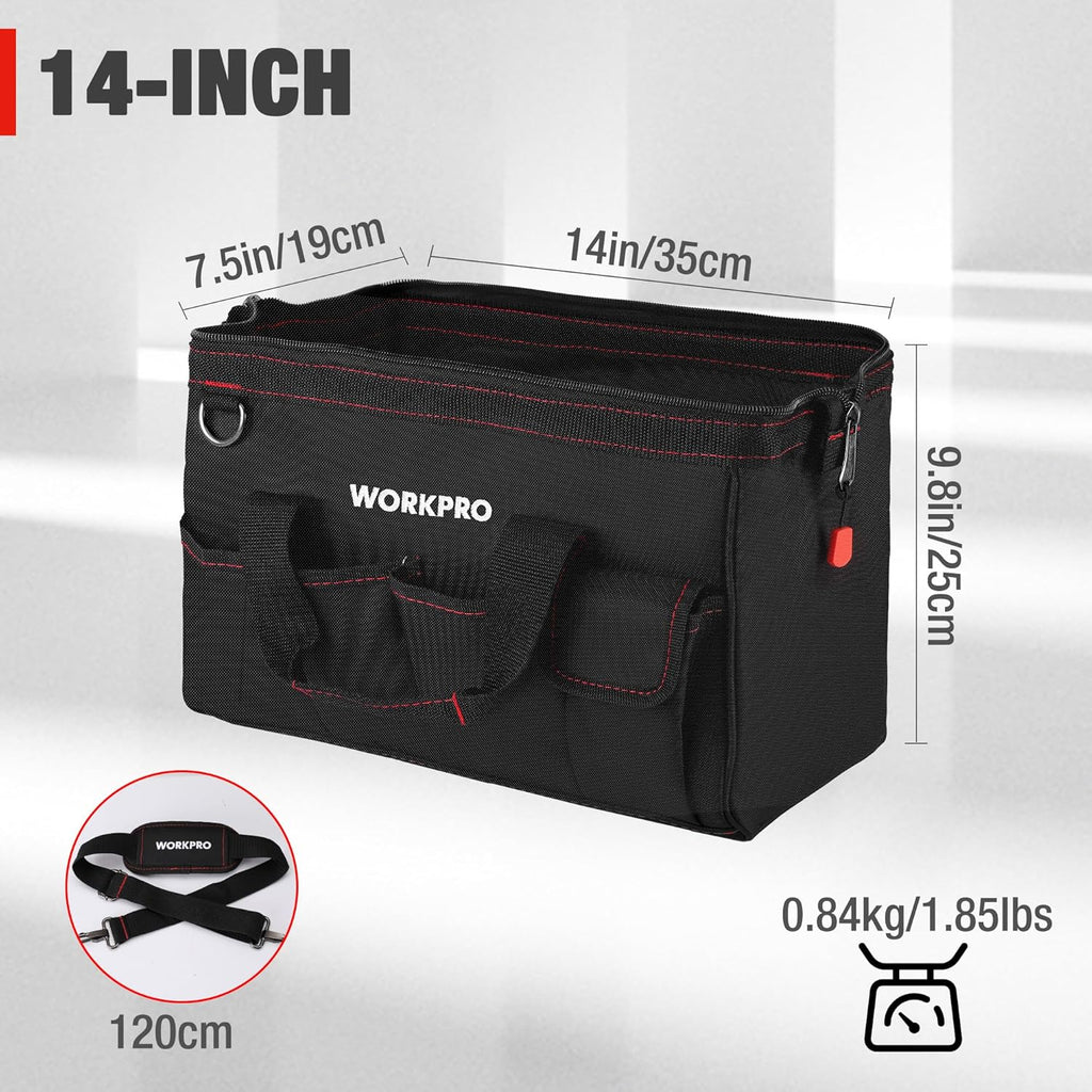14-inch Tool Bag, Multi-pocket Tool Organizer with Adjustable Shoulder Strap, W081021A , black