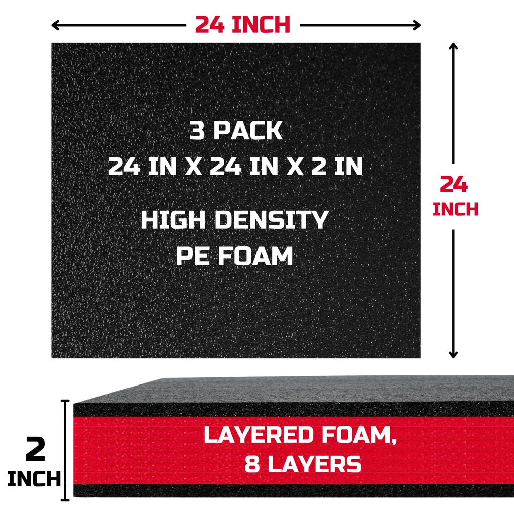 Tool Box Foam Organizer 24x24x2 inch 3 Pack, Black with Red